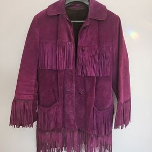 70's suede purple lined fringe jacket, with pockets, very cool
